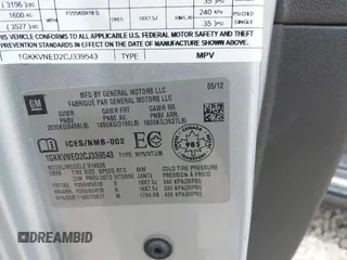 2012 GMC Acadia SL z VIN 1GKKVNED2CJ339543, wystawiony jako IAAI lot #42029125 z przebiegiem 141 018 mil mil oraz . Historia ofert i sprzedaży dostępna na DreamBid. Obrazek 9.