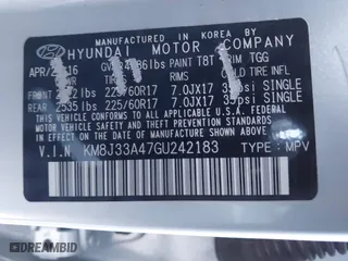 2016 Hyundai Tucson SE with VIN KM8J33A47GU242183, listed as a IAAI auction lot 41772964 with 97,527 mi miles. Bid and sale history available at carsss.com. Image 9.