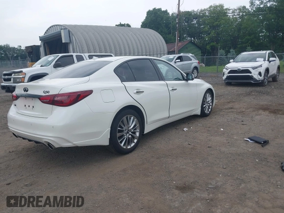 2022 Infiniti Q50 Luxe with VIN JN1EV7BR4NM342579, listed as a IAAI auction lot 42503631 with 13,633 mi miles and . Bid and sale history available at DreamBid. Image 4.