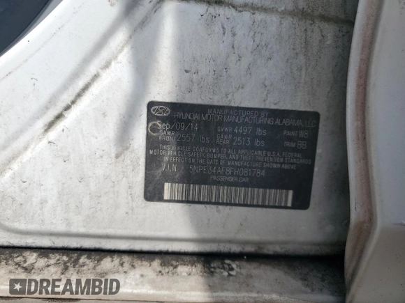 2015 Hyundai Sonata Sport with VIN 5NPE34AF8FH081784, listed as a Copart auction lot 58477355 with 216,957 mi miles and Clean title. Bid and sale history available at DreamBid. Image 12.