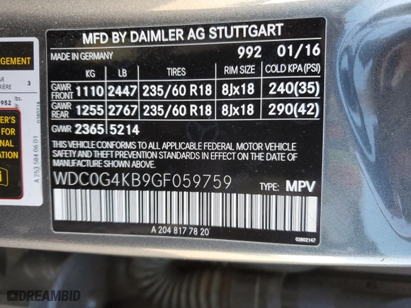 2016 Mercedes-Benz GLC with VIN WDC0G4KB9GF059759, listed as a Copart auction lot 46362415 with 25,487 mi miles and Salvage Title. Bid and sale history available at carsss.com. Image 13.