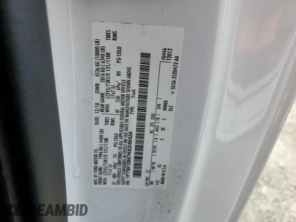 2019 Ford Super Duty F-250 SRW XL with VIN 1FTBF2B67KED50526, listed as a Copart auction lot 41816635 with 115,208 mi miles and Salvage Title. Bid and sale history available at carsss.com. Image 12.