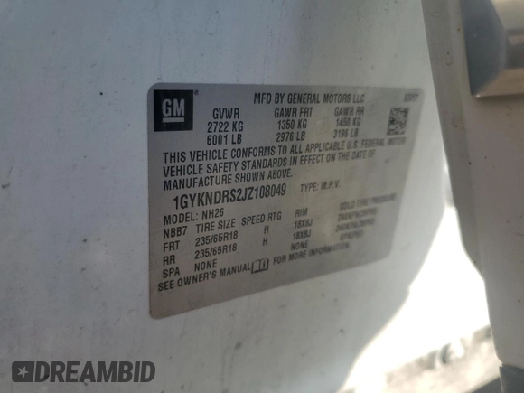2018 Cadillac XT5 Luxury AWD with VIN 1GYKNDRS2JZ108049, listed as a Copart auction lot 55487815 with 142,632 mi miles and Salvage title. Bid and sale history available at DreamBid. Image 13.