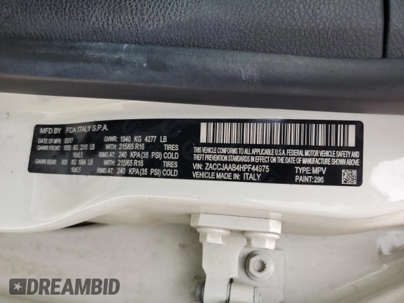 2017 Jeep Renegade Sport with VIN ZACCJAAB4HPF44975, listed as a Copart auction lot 55513715 with 92,913 mi miles and Salvage Title. Bid and sale history available at DreamBid. Image 12.