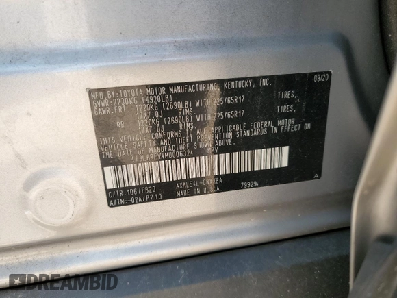 2021 Toyota RAV4 Hybrid LE z VIN 4T3L6RFV4MU006324, wystawiony jako Copart lot #60919575 z przebiegiem 139 856 mil mil oraz Szkoda całkowita • Salvage title. Historia ofert i sprzedaży dostępna na DreamBid. Obrazek 13.