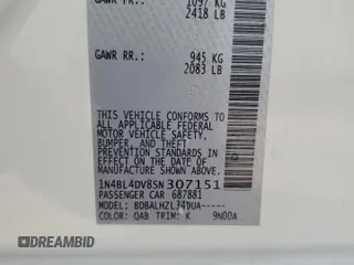 2025 Nissan Altima SV z VIN 1N4BL4DV8SN307151, wystawiony jako Copart lot #58511425 z przebiegiem 12 096 mil mil oraz Nie do naprawy • Non repairable. Historia ofert i sprzedaży dostępna na DreamBid. Obrazek 13.
