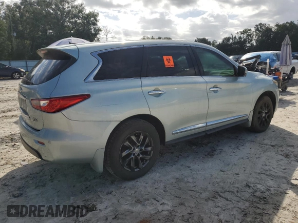 2013 Infiniti JX35 with VIN 5N1AL0MN5DC328953, listed as a Copart auction lot 76002694 with 170,006 mi miles and Salvage Title. Bid and sale history available at carsss.com. Image 3.