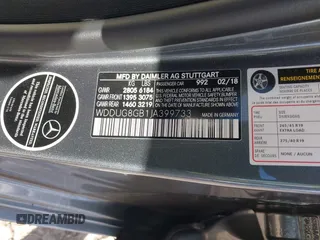 2018 Mercedes-Benz S 560 with VIN WDDUG8GB1JA399733, listed as a IAAI auction lot 40698553 with 82,838 mi miles and . Bid and sale history available at carsss.com. Image 9.