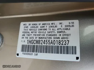 2005 Honda Accord Cpe LX V6 SE with VIN 1HGCM82455A018237, listed as a Copart auction lot 78646434 with 145,198 mi miles and Salvage Title. Bid and sale history available at carsss.com. Image 14.