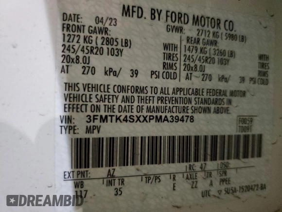 2023 Ford Mustang Mach-E GT with VIN 3FMTK4SXXPMA39478, listed as a Copart auction lot 47542435 with Not Provided miles and Salvage Title. Bid and sale history available at DreamBid. Image 13.