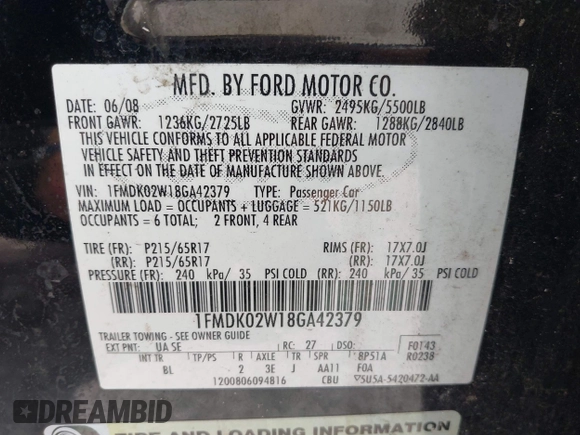 2008 Ford Taurus X SEL z VIN 1FMDK02W18GA42379, wystawiony jako IAAI lot #42669734 z przebiegiem 255 635 mil mil oraz . Historia ofert i sprzedaży dostępna na DreamBid. Obrazek 9.