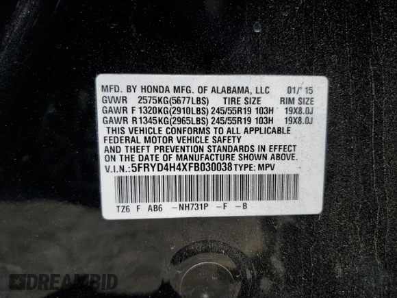 2015 Acura MDX Technology with VIN 5FRYD4H4XFB030038, listed as a Copart auction lot 59396725 with 93,858 mi miles and Salvage title. Bid and sale history available at DreamBid. Image 13.