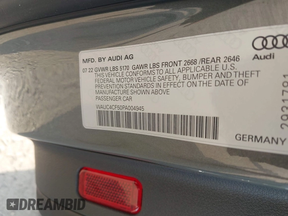 2023 Audi S5 Sportback Premium Plus z VIN WAUC4CF50PA004945, wystawiony jako IAAI lot #42476245 z przebiegiem 46 079 mil mil oraz . Historia ofert i sprzedaży dostępna na DreamBid. Obrazek 9.