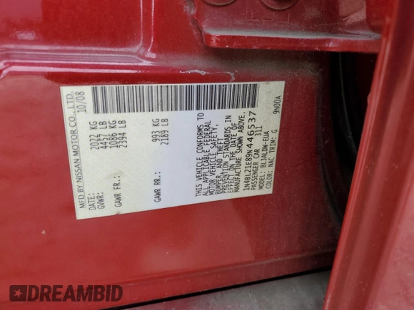 2009 Nissan Altima SE z VIN 1N4BL21E89N446537, wystawiony jako Copart lot #48659005 z przebiegiem 190 261 mil mil oraz Szkoda całkowita • Salvage title. Historia ofert i sprzedaży dostępna na DreamBid. Obrazek 12.