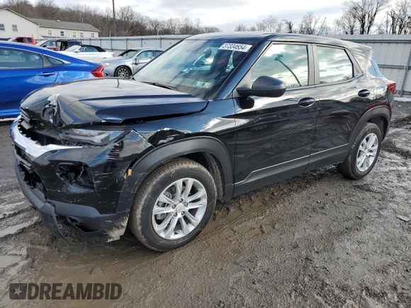 2021 Chevrolet TrailBlazer LS with VIN KL79MMS24MB160407, listed as a Copart auction lot 37334654 with 9,100 mi miles. Bid and sale history available at carsss.com. Image 1.