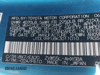 2019 Toyota Prius LE with VIN JTDL9RFU8K3011010, listed as a IAAI auction lot 41677863 with 42,781 mi miles and . Bid and sale history available at DreamBid. Image 9.