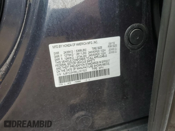 2020 Acura MDX w/Technology Pkg with VIN 5J8YD3H56LL001523, listed as a Copart auction lot 42975805 with 0 mi miles and Salvage Title. Bid and sale history available at carsss.com. Image 14.