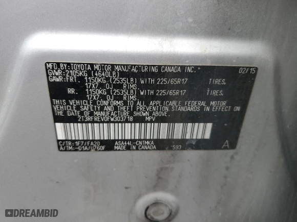 2015 Toyota RAV4 XLE with VIN 2T3RFREV0FW303718, listed as a Copart auction lot 48162115 with 196,425 mi miles and Salvage Title. Bid and sale history available at carsss.com. Image 14.