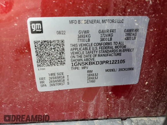 2023 Chevrolet Suburban LS with VIN 1GNSKBKD3PR122105, listed as a Copart auction lot 54889545 with 70,921 mi miles and Salvage title. Bid and sale history available at DreamBid. Image 13.