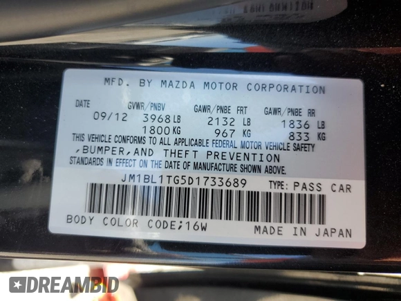 2013 Mazda 3 i SV with VIN JM1BL1TG5D1733689, listed as a Copart auction lot 56358075 with 70,430 mi miles and Salvage title. Bid and sale history available at DreamBid. Image 13.