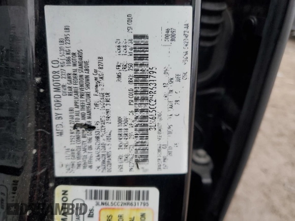 2017 Lincoln MKZ Select с VIN 3LN6L5CC2HR631795, выставлен на аукционе Copart как лот 86655864 с пробегом 147 066 миль миль и Списание • Salvage title. История ставок и продаж доступна на DreamBid. Изображение 12.