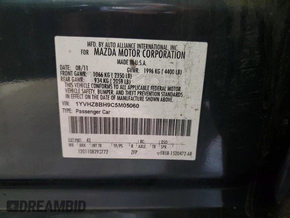 2012 Mazda 6 i Sport с VIN 1YVHZ8BH9C5M05060, выставлен на аукционе Copart как лот 57269815 с пробегом 169 178 миль миль и Списание • Salvage title. История ставок и продаж доступна на DreamBid. Изображение 12.