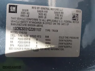 2012 Chevrolet Silverado 1500 LT with VIN 1GCRCSE01CZ261107, listed as a IAAI auction lot 41499324 with 172,799 mi miles. Bid and sale history available at carsss.com. Image 9.
