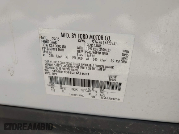 2016 Ford Explorer с VIN 1FM5K7B85GGA11021, выставлен на аукционе IAAI как лот 42447944 с пробегом 108 422 миль миль и . История ставок и продаж доступна на DreamBid. Изображение 9.