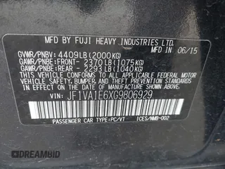 2016 Subaru WRX Premium with VIN JF1VA1E6XG9806929, listed as a IAAI auction lot 41567283 with 142,327 mi miles. Bid and sale history available at carsss.com. Image 9.