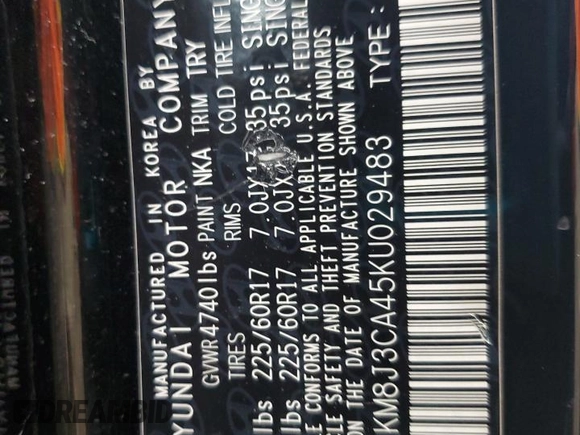 2019 Hyundai Tucson Value z VIN KM8J3CA45KU029483, wystawiony jako Copart lot #52571165 z przebiegiem 80 903 mil mil oraz Szkoda całkowita • Salvage title. Historia ofert i sprzedaży dostępna na DreamBid. Obrazek 15.