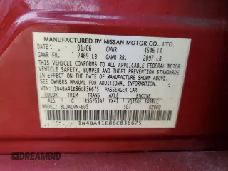 2006 Nissan Maxima 3.5 SL with VIN 1N4BA41E86C836675, listed as a Copart auction lot 42836255 with 133,878 mi miles and Salvage Title. Bid and sale history available at carsss.com. Image 14.