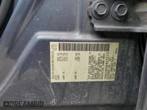 2011 Nissan Altima 2.5 S with VIN 1N4AL2AP1BN457253, listed as a Copart auction lot 49960435 with 140,869 mi miles and Salvage Title. Bid and sale history available at carsss.com. Image 13.
