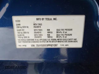 2023 Tesla Model Y Long Range with VIN 7SAYGDEEXPF621397, listed as a IAAI auction lot 41922714 with 29,460 mi miles. Bid and sale history available at carsss.com. Image 9.