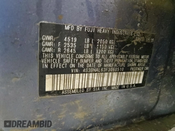 2015 Subaru Legacy Limited with VIN 4S3BNAL63F3060510, listed as a Copart auction lot 44898975 with 197,804 mi miles and Salvage Title. Bid and sale history available at DreamBid. Image 13.