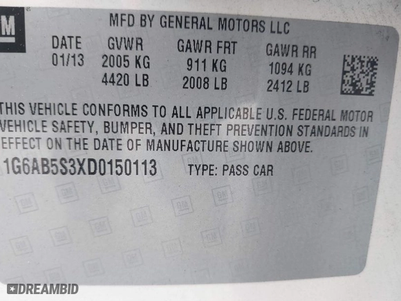 2013 Cadillac ATS Luxury with VIN 1G6AB5S3XD0150113, listed as a IAAI auction lot 41598133 with 138,807 mi miles. Bid and sale history available at carsss.com. Image 9.
