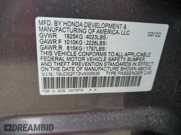 2022 Acura ILX Premium with VIN 19UDE2F73NA005635, listed as a Copart auction lot 73843074 with Not Provided miles and Non Repairable. Bid and sale history available at DreamBid. Image 13.