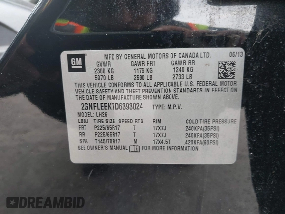 2013 Chevrolet Equinox LT z VIN 2GNFLEEK7D6393024, wystawiony jako IAAI lot #41891172 z przebiegiem 153 491 mil mil oraz . Historia ofert i sprzedaży dostępna na DreamBid. Obrazek 9.