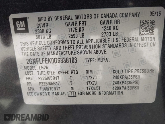 2016 Chevrolet Equinox LT with VIN 2GNFLFEK0G6338103, listed as a IAAI auction lot 42149874 with 154,327 mi miles and . Bid and sale history available at carsss.com. Image 9.