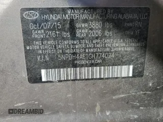 2016 Hyundai Elantra SE with VIN 5NPDH4AE1GH774024, listed as a Copart auction lot 66748634 with 126,126 mi miles and Salvage Title. Bid and sale history available at DreamBid. Image 12.
