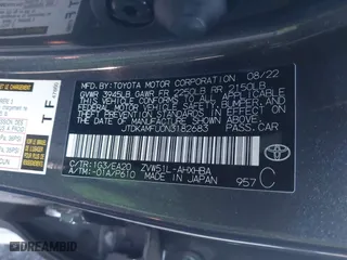 2022 Toyota Prius L Eco with VIN JTDKAMFUON3182683, listed as a IAAI auction lot 41818975 with 23,278 mi miles. Bid and sale history available at carsss.com. Image 9.
