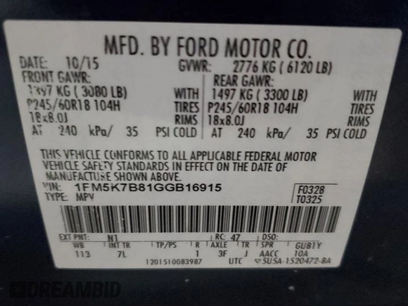 2016 Ford Explorer with VIN 1FM5K7B81GGB16915, listed as a Copart auction lot 51955045 with 156,194 mi miles and Clean title. Bid and sale history available at DreamBid. Image 13.