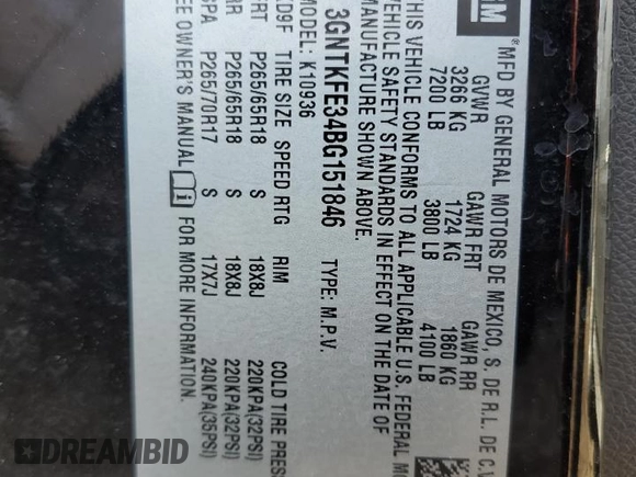 2011 Chevrolet Avalanche LT with VIN 3GNTKFE34BG151846, listed as a Copart auction lot 48716525 with Not provided miles and Salvage title. Bid and sale history available at DreamBid. Image 13.