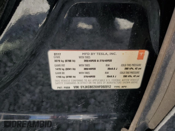 2017 Tesla Model X 90D z VIN 5YJXCBE2XHF060912, wystawiony jako Copart lot #55286205 z przebiegiem Nie podano mil oraz Szkoda całkowita • Salvage title. Historia ofert i sprzedaży dostępna na DreamBid. Obrazek 13.