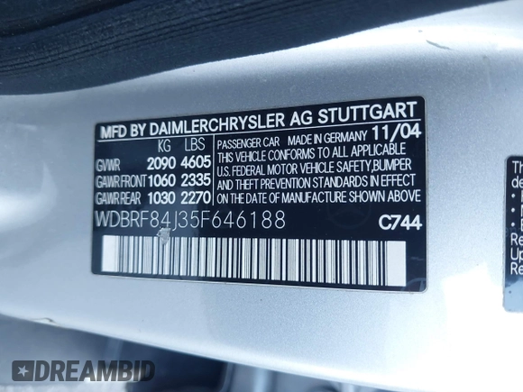 2005 Mercedes-Benz C 320 с VIN WDBRF84J35F646188, выставлен на аукционе IAAI как лот 41692007 с пробегом 203 320 миль миль и . История ставок и продаж доступна на DreamBid. Изображение 9.
