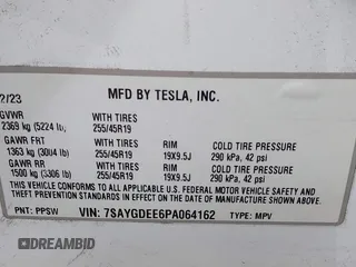 2023 Tesla Model Y Long Range with VIN 7SAYGDEE6PA064162, listed as a IAAI auction lot 41533464 with 24,337 mi miles. Bid and sale history available at carsss.com. Image 9.