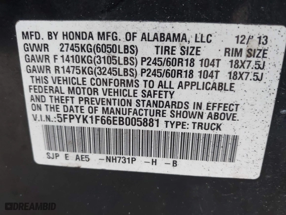 2014 Honda Ridgeline SE with VIN 5FPYK1F66EB005881, listed as a IAAI auction lot 41977349 with 184,567 mi miles. Bid and sale history available at carsss.com. Image 9.