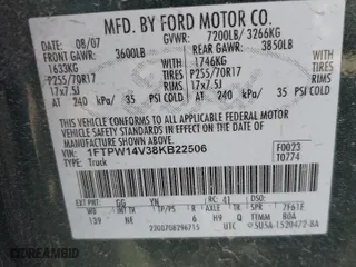 2008 Ford F-150 XLT with VIN 1FTPW14V38KB22506, listed as a Copart auction lot 48344405 with 206,874 mi miles and Salvage Title. Bid and sale history available at carsss.com. Image 14.