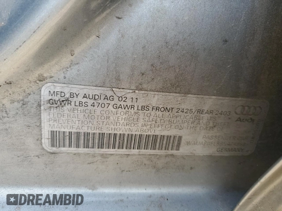 2011 Audi A4 Premium z VIN WAUAFAFL8BN044888, wystawiony jako Copart lot #48617525 z przebiegiem 145 041 mil mil oraz Szkoda całkowita • Salvage title. Historia ofert i sprzedaży dostępna na DreamBid. Obrazek 14.