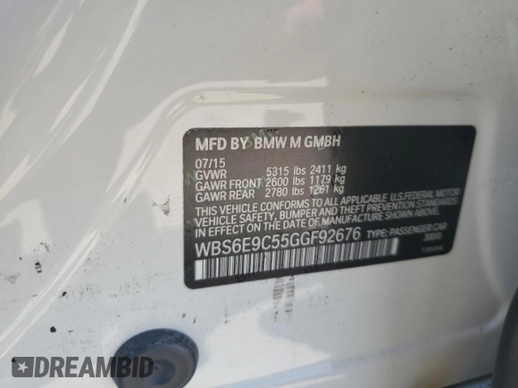 2016 BMW M6 with VIN WBS6E9C55GGF92676, listed as a Copart auction lot 77663924 with 36,548 mi miles and Salvage title. Bid and sale history available at DreamBid. Image 13.