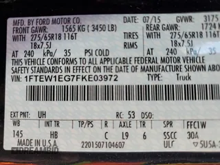 2015 Ford F-150 XLT with VIN 1FTEW1EG7FKE03972, listed as a Copart auction lot 76089394 with 101,694 mi miles and Salvage Title. Bid and sale history available at carsss.com. Image 14.